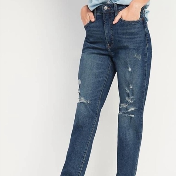 Old Navy Denim - NWT Old Navy O.G. Straight High Rise Distressed Blue Jeans Margdes 10